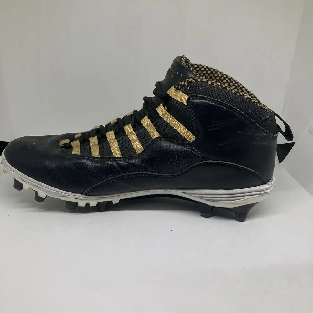 Jordan 10 TD Mid Black Metallic Gold Mens 12 Football Cleats Shoes